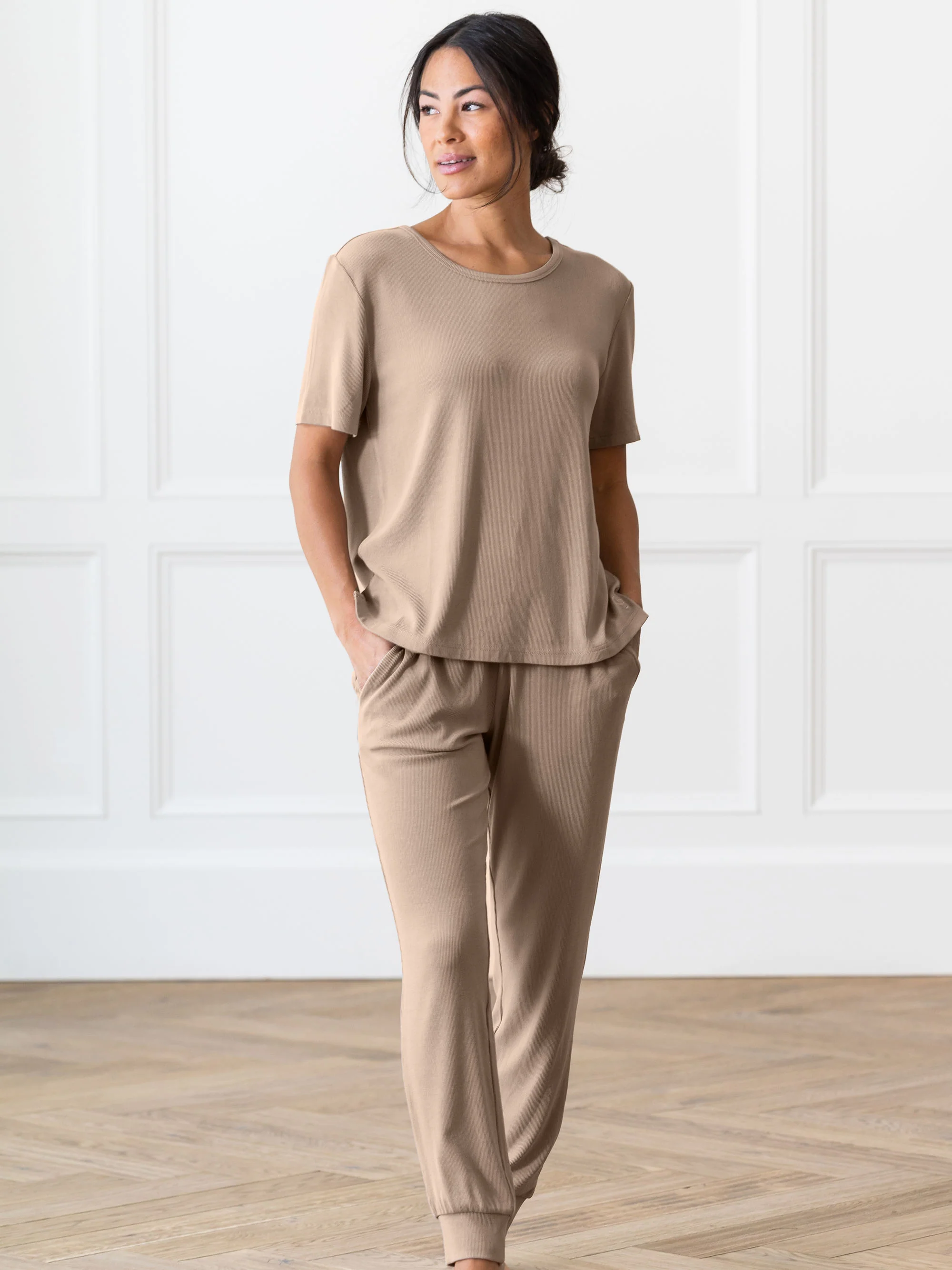 Women's Bamboo Rib-Knit Short Sleeve Lounge Top - Wholesale - Image 13