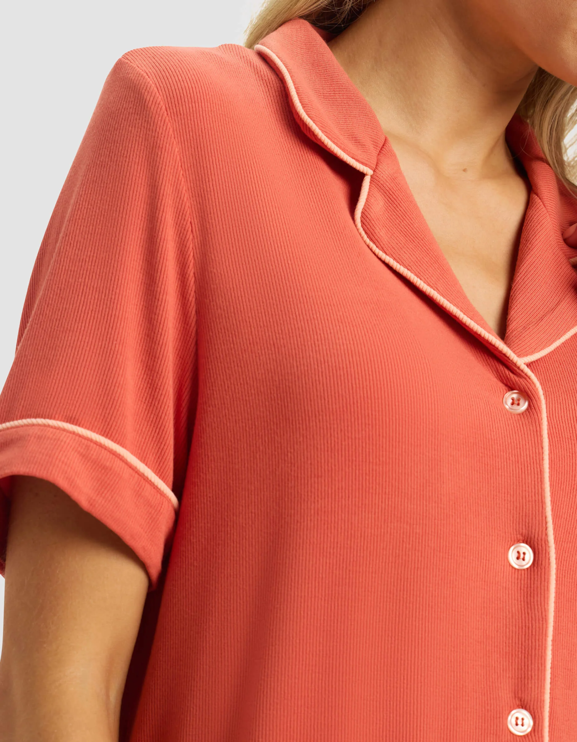 Women's Bamboo Rib-Knit Classic Short Sleeve Pajama Set - Image 5
