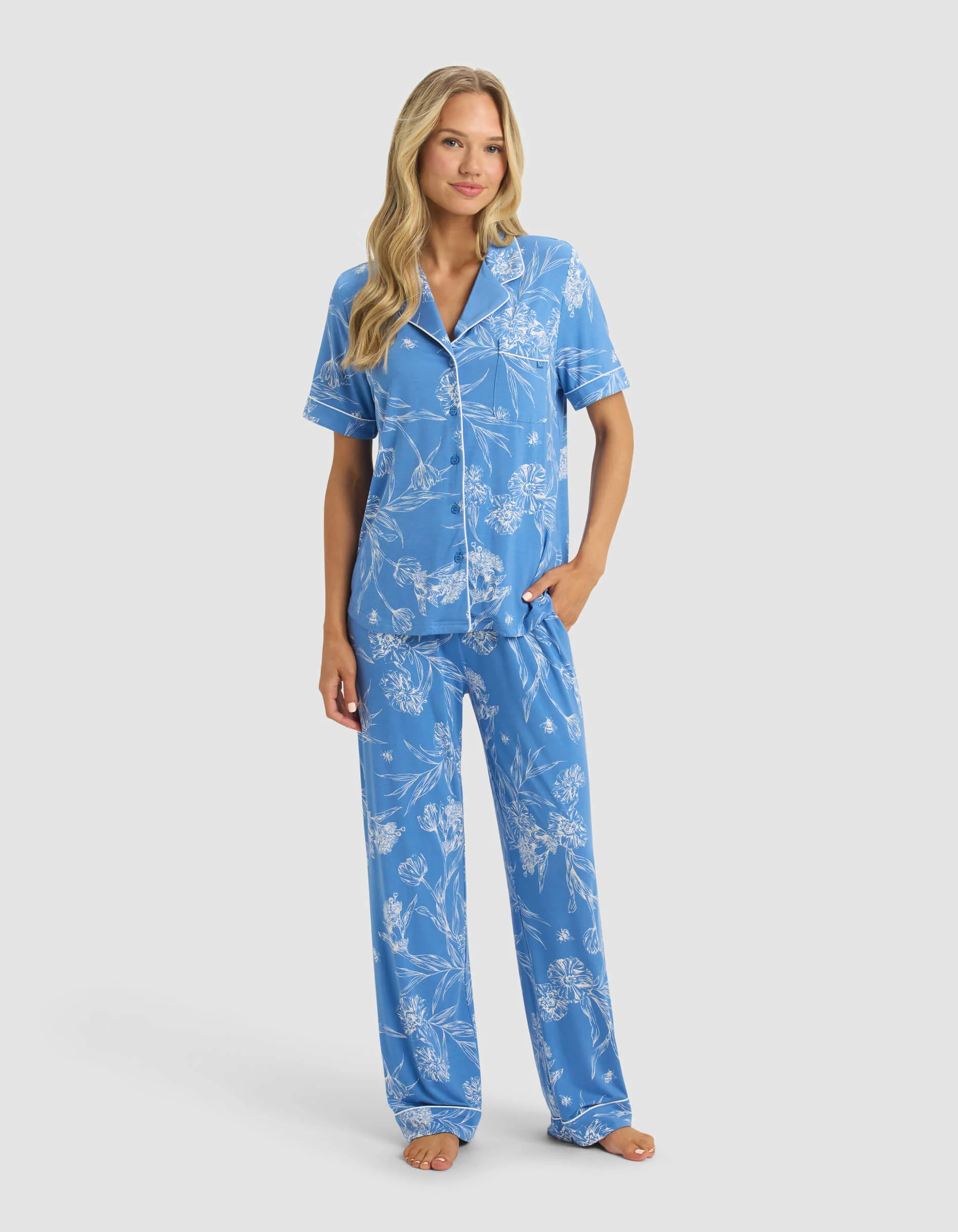 Women's Bamboo Stretch-Knit Short Sleeve & Pant Pajama Set - Image 81