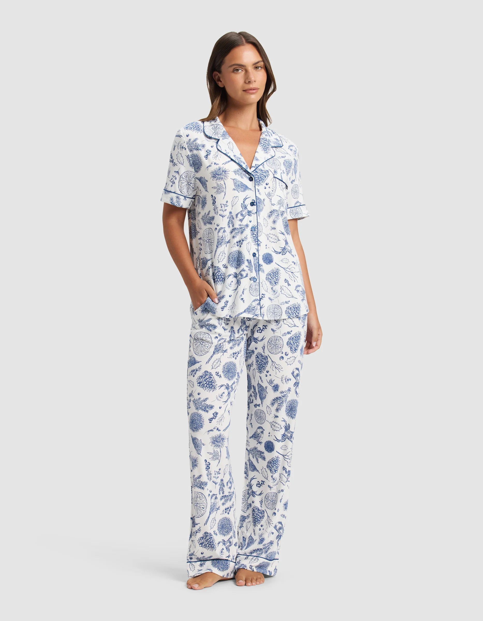 Women's Bamboo Stretch-Knit Short Sleeve & Pant Pajama Set - Last Chance - Image 3