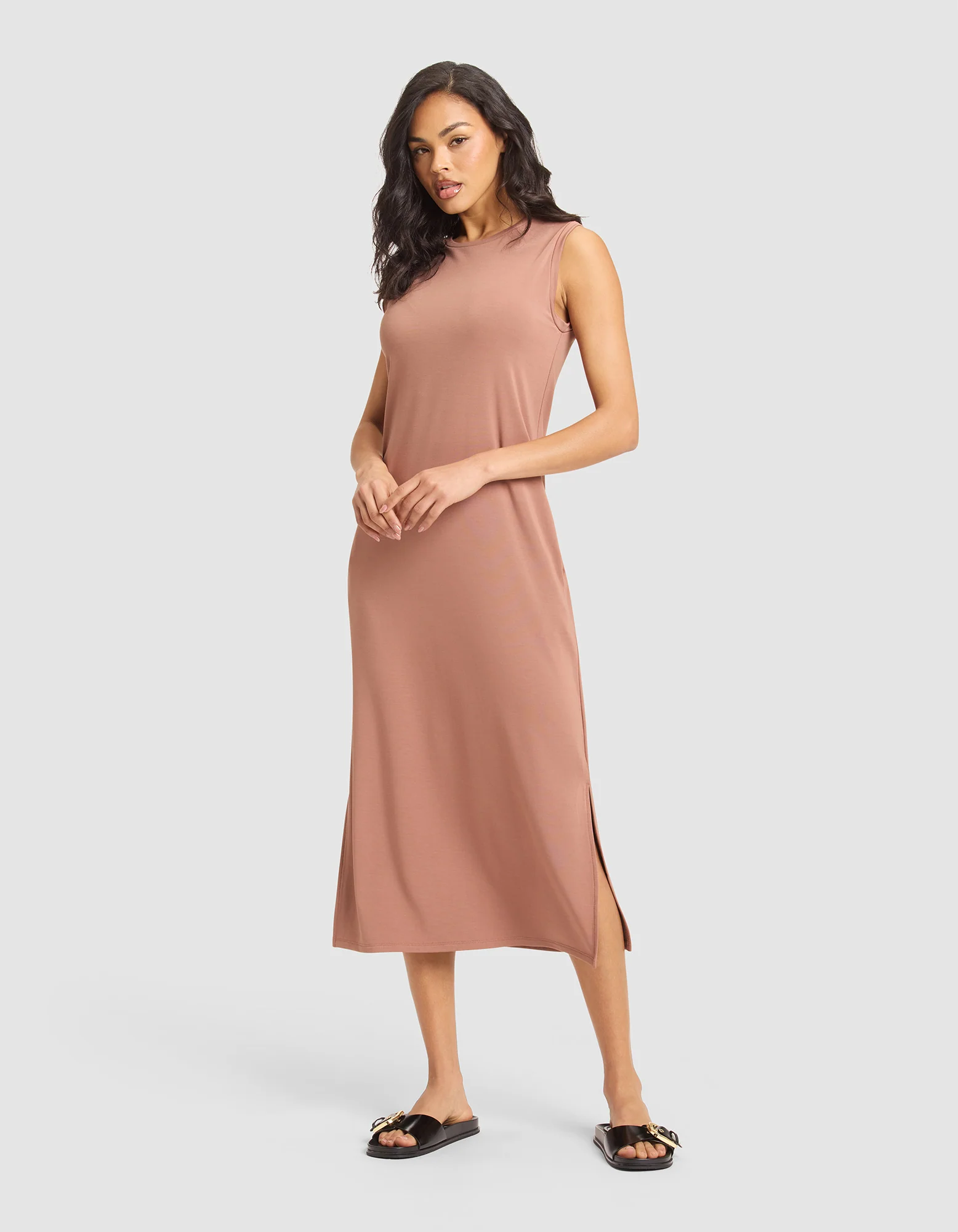 Women's Brushed Bamboo Sleeveless Midi Dress - Image 3