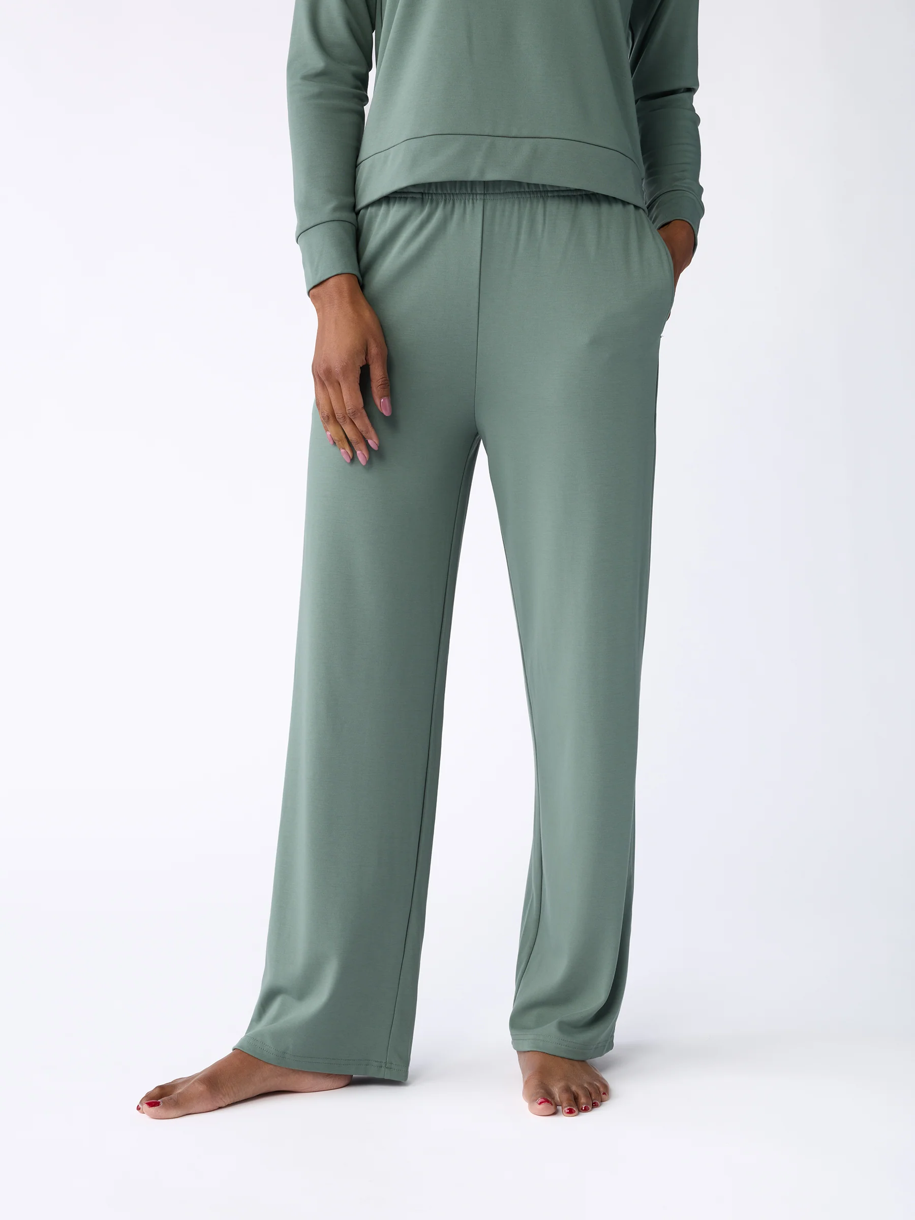 Women's Brushed Bamboo Wide Leg Pull On Pant & Pullover Crew Set - Image 10