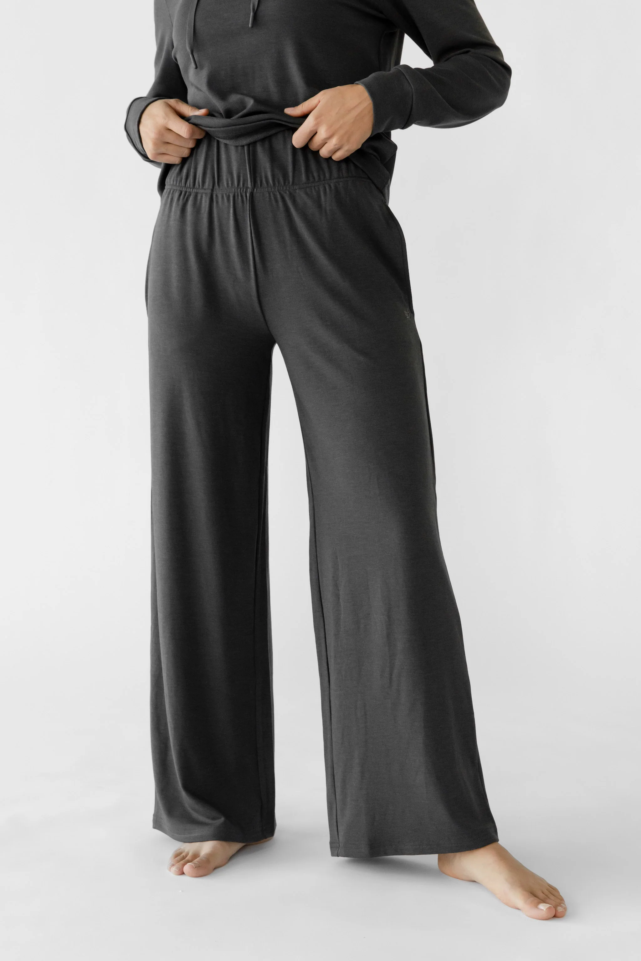Women's Brushed Bamboo Wide Leg Pull On Pant & Pullover Crew Set - Image 20