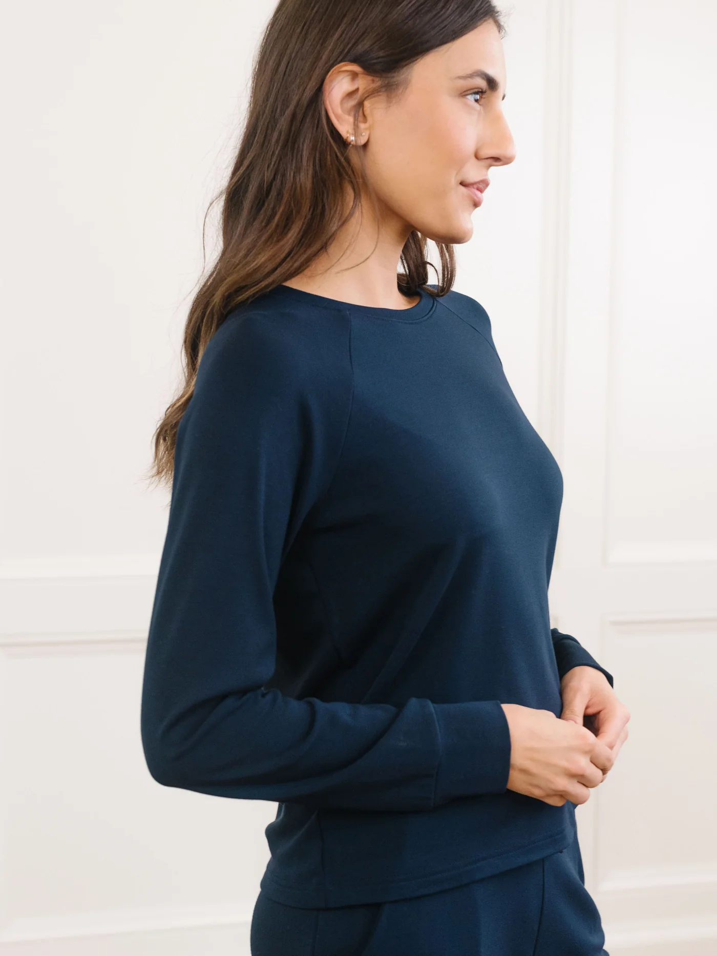 Women's Brushed Bamboo Wide Leg Pull On Pant & Pullover Crew Set - Image 29