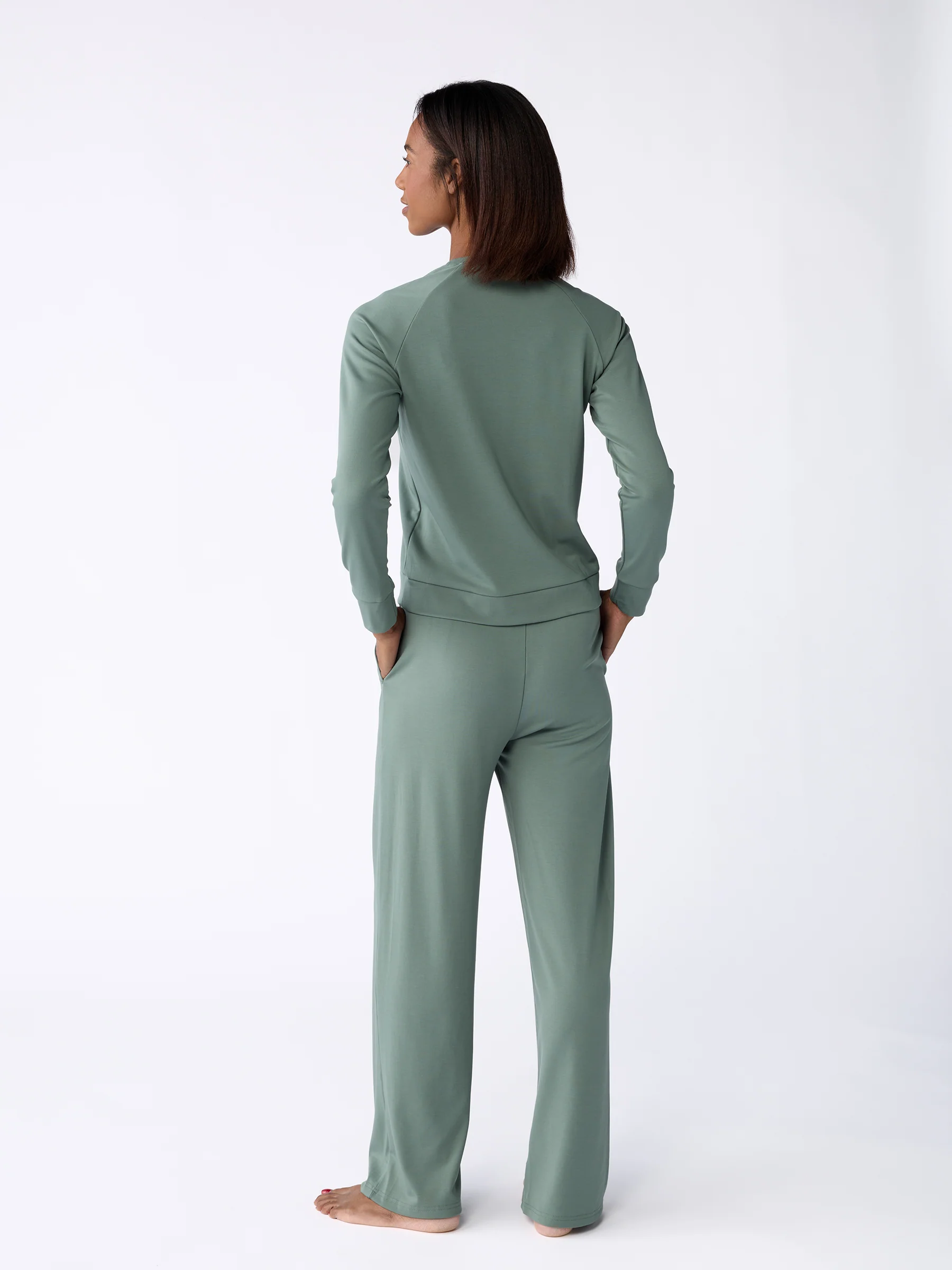 Women's Brushed Bamboo Wide Leg Pull On Pant & Pullover Crew Set - Image 8
